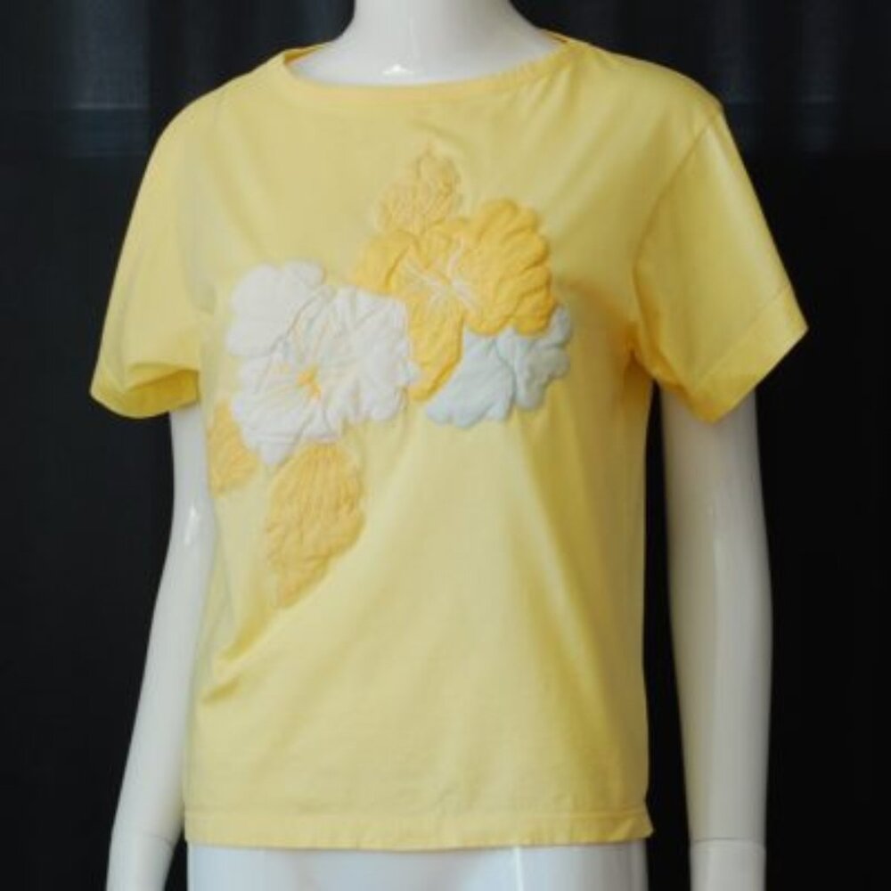 Escada Yellow T-Shirt With Raised Floral Appliques On The Front - Germany